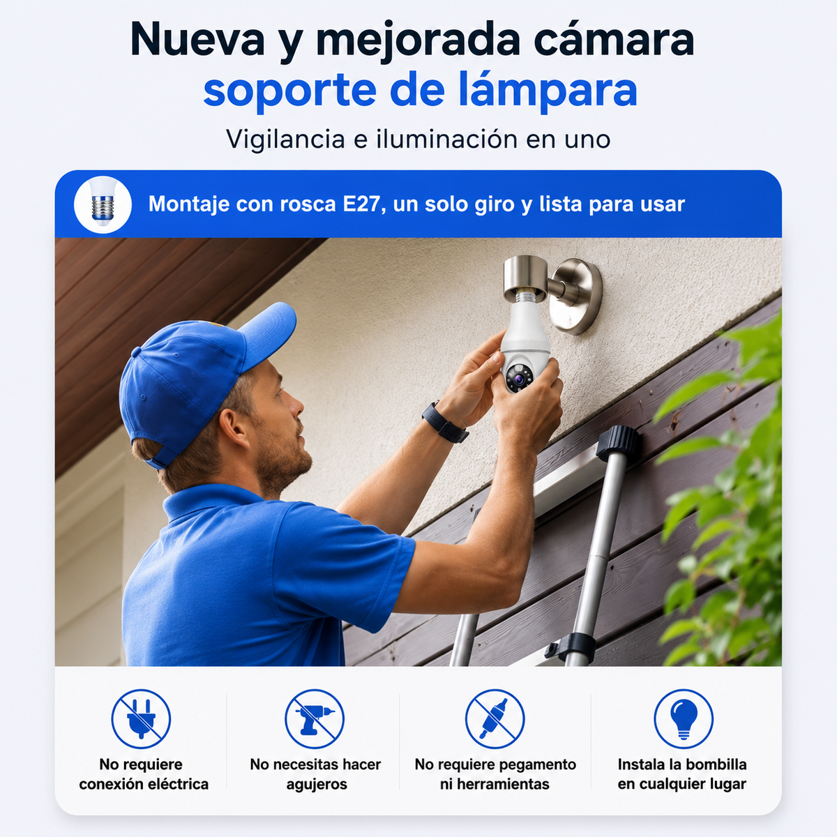 Cámara de Seguridad WiFi E27 1080P con Visión Nocturna