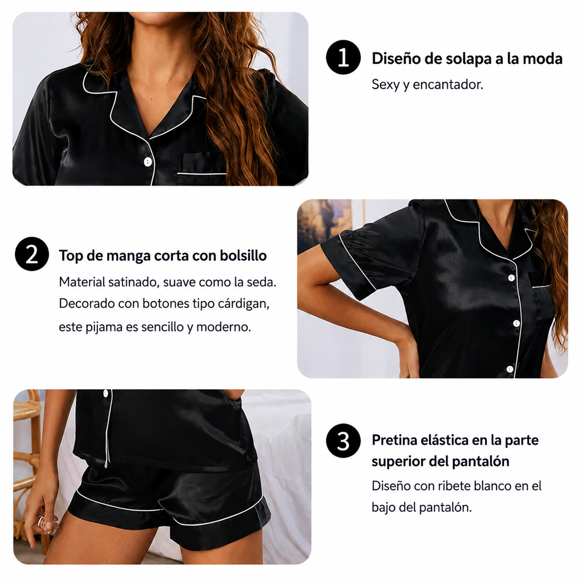 Pijama de Satén de 2 Piezas para Mujer Linden