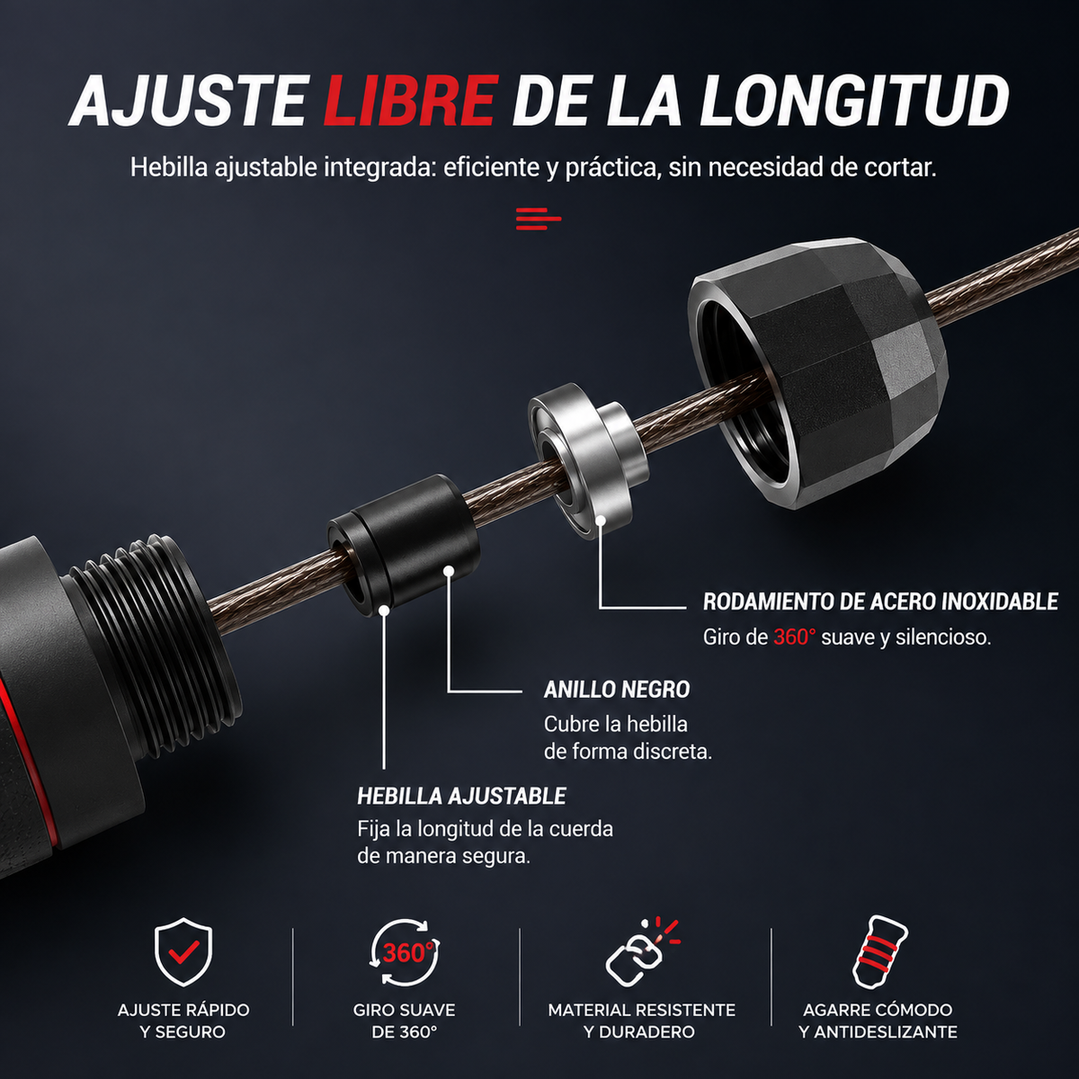 Cuerda para Saltar Ajustable con Cable de Acero Linden