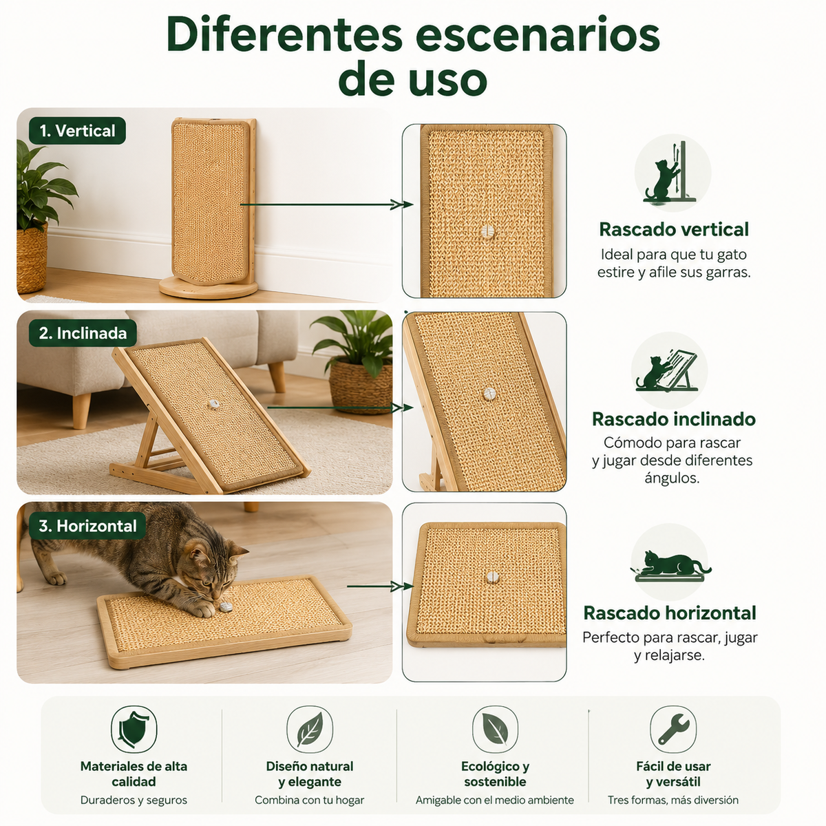 Rascador Vertical de Sisal para Gatos con Pelota Linden