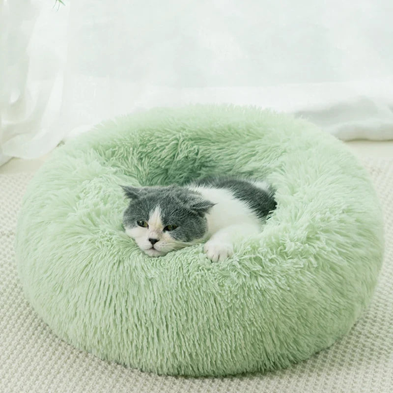 Dale a tu mascota un espacio suave y acogedor con la Cama Tipo Dona Linden™. Peluche suave, base antideslizante y tamaños de 40 a 100 cm para perros y gatos.