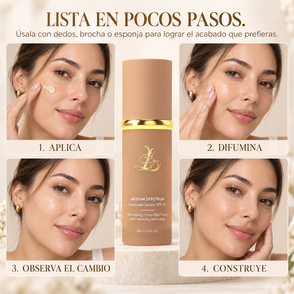 Descubre la Base de Maquillaje que Cambia de Color 4 en 1 Linden™ con SPF50+. Cobertura modulable, hidratación y acabado natural en una fórmula de 30 ml.
