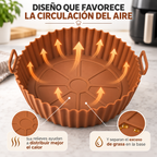 Mantén más limpia tu Air Fryer con el Molde de Silicona Reutilizable Linden™. Antiadherente, lavable, con asas y disponible en tamaños M y L.