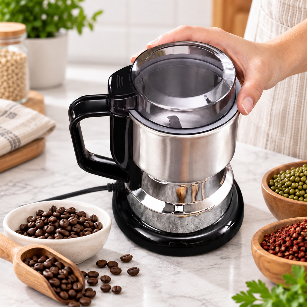 Muele café, especias, granos, semillas y frutos secos con el Molinillo Eléctrico Linden™ de 400W y 8 cuchillas. Disponible en 300 ml y 600 ml.