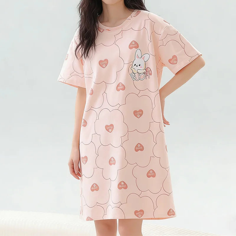 Camisón Largo de Manga Corta con Estampado para Mujer Linden