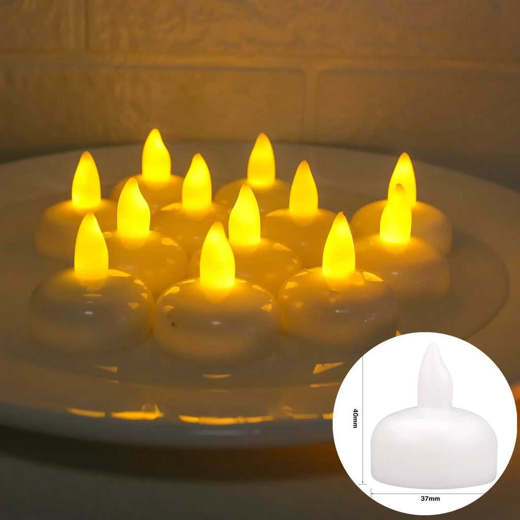 Velas LED Linden del modelo Vela flotante, con base redondeada para centros de mesa con agua.