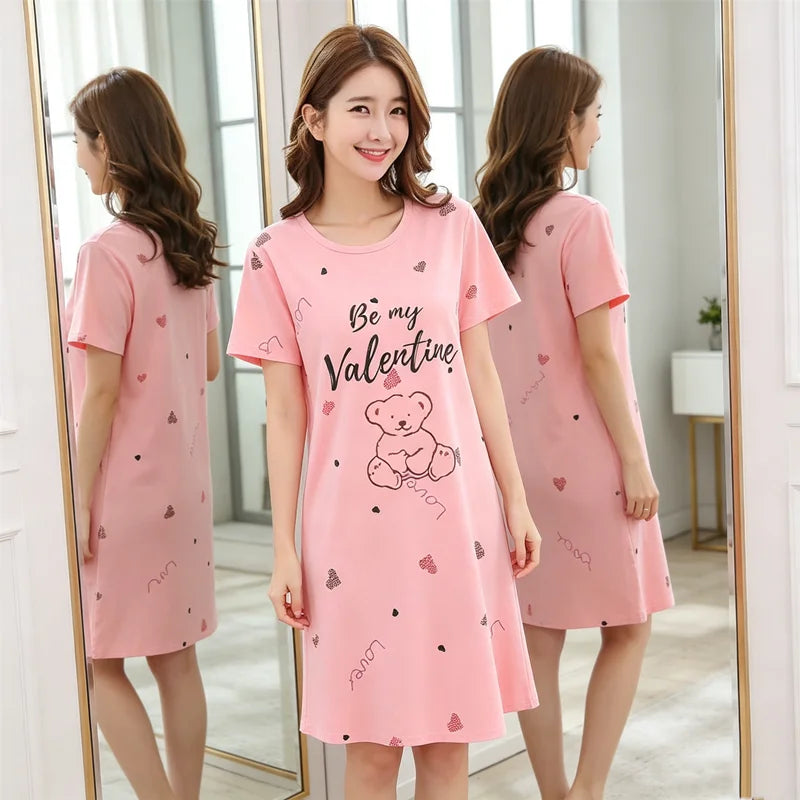 Camisón Largo de Manga Corta con Estampado para Mujer Linden