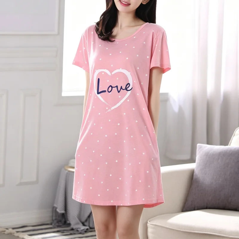 Camisón Largo de Manga Corta con Estampado para Mujer Linden