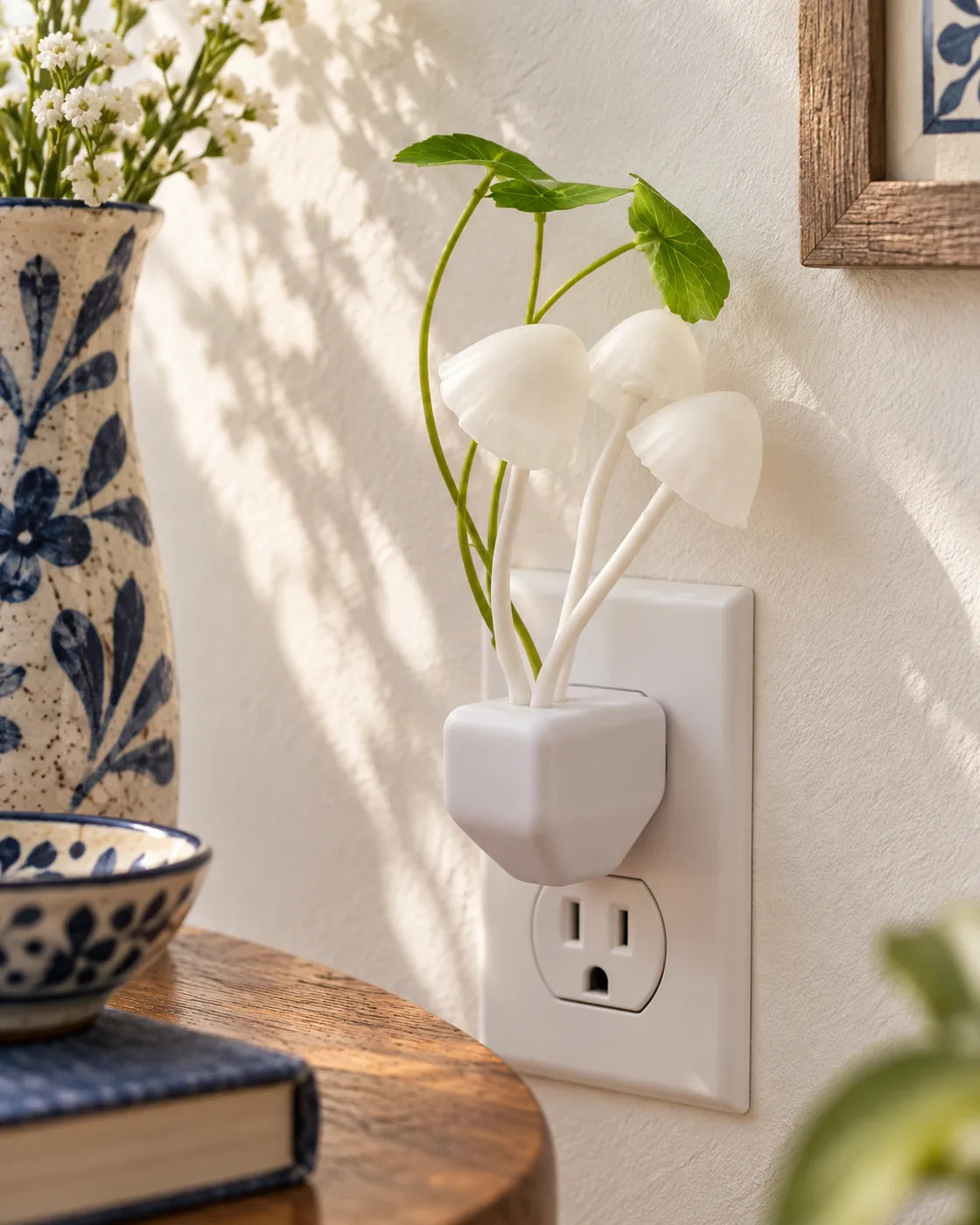 Lámpara de hongos conectada y apagada con luz de día