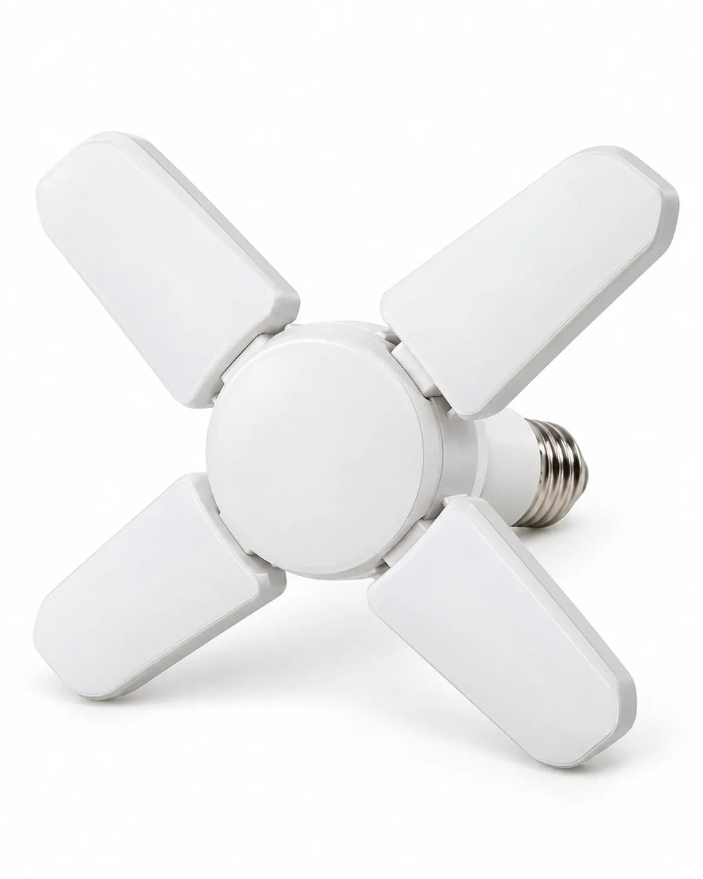 Foco LED plegable E27 Linden de 28 W con sus cuatro paneles abiertos sobre fondo claro.