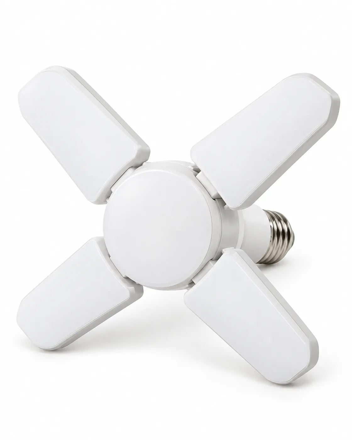 Foco LED plegable E27 Linden de 28 W con sus cuatro paneles abiertos sobre fondo claro.