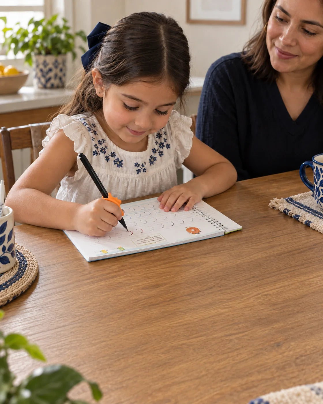 Niña repitiendo un ejercicio en su cuaderno