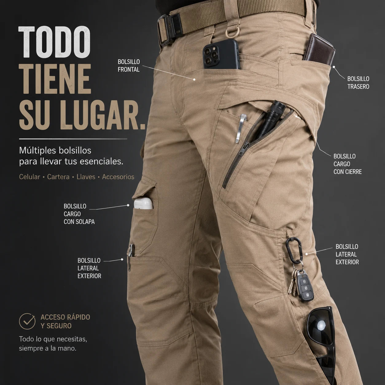 Pantalón cargo Linden: organización de los bolsillos