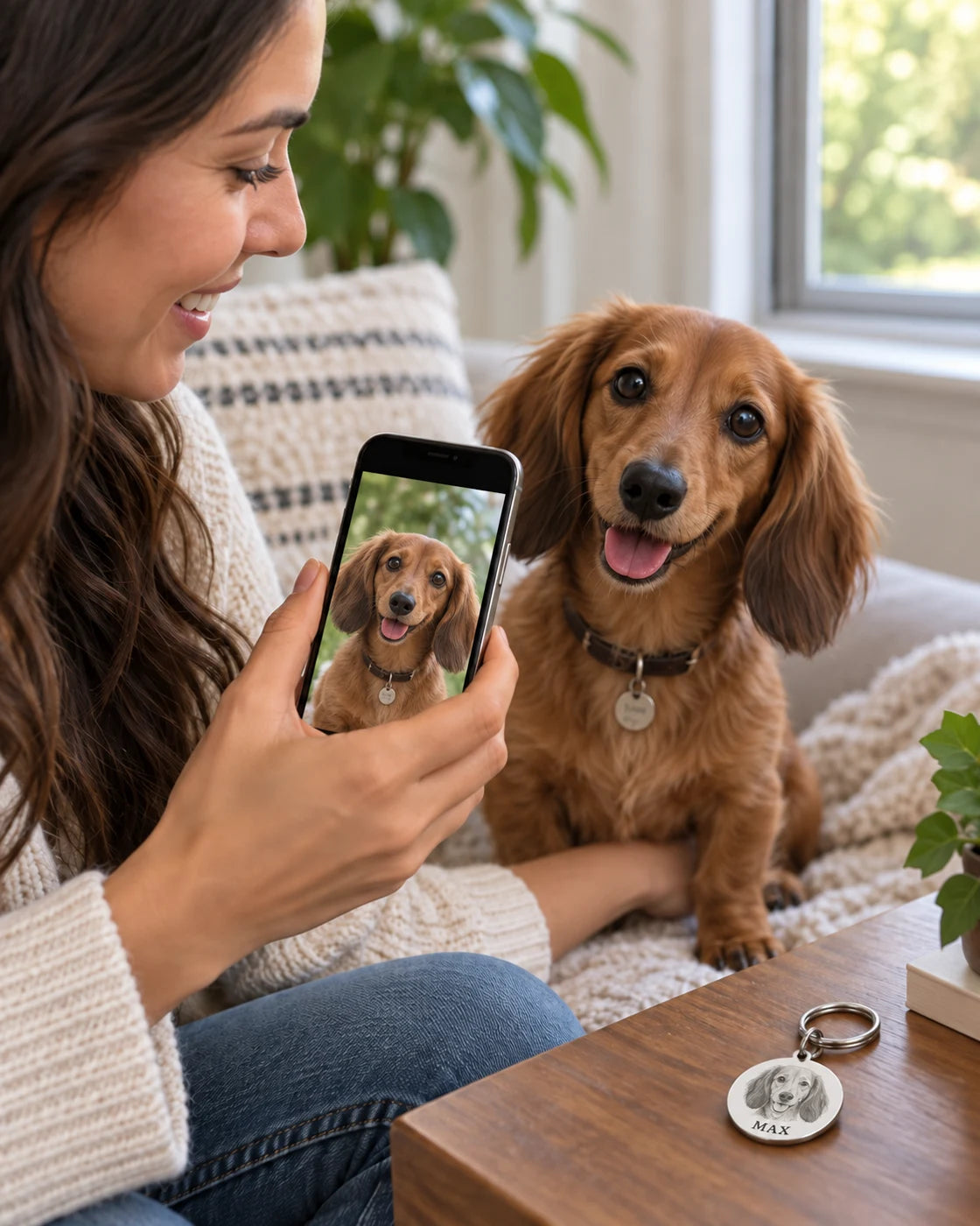 Llavero personalizado con retrato grabado de mascota