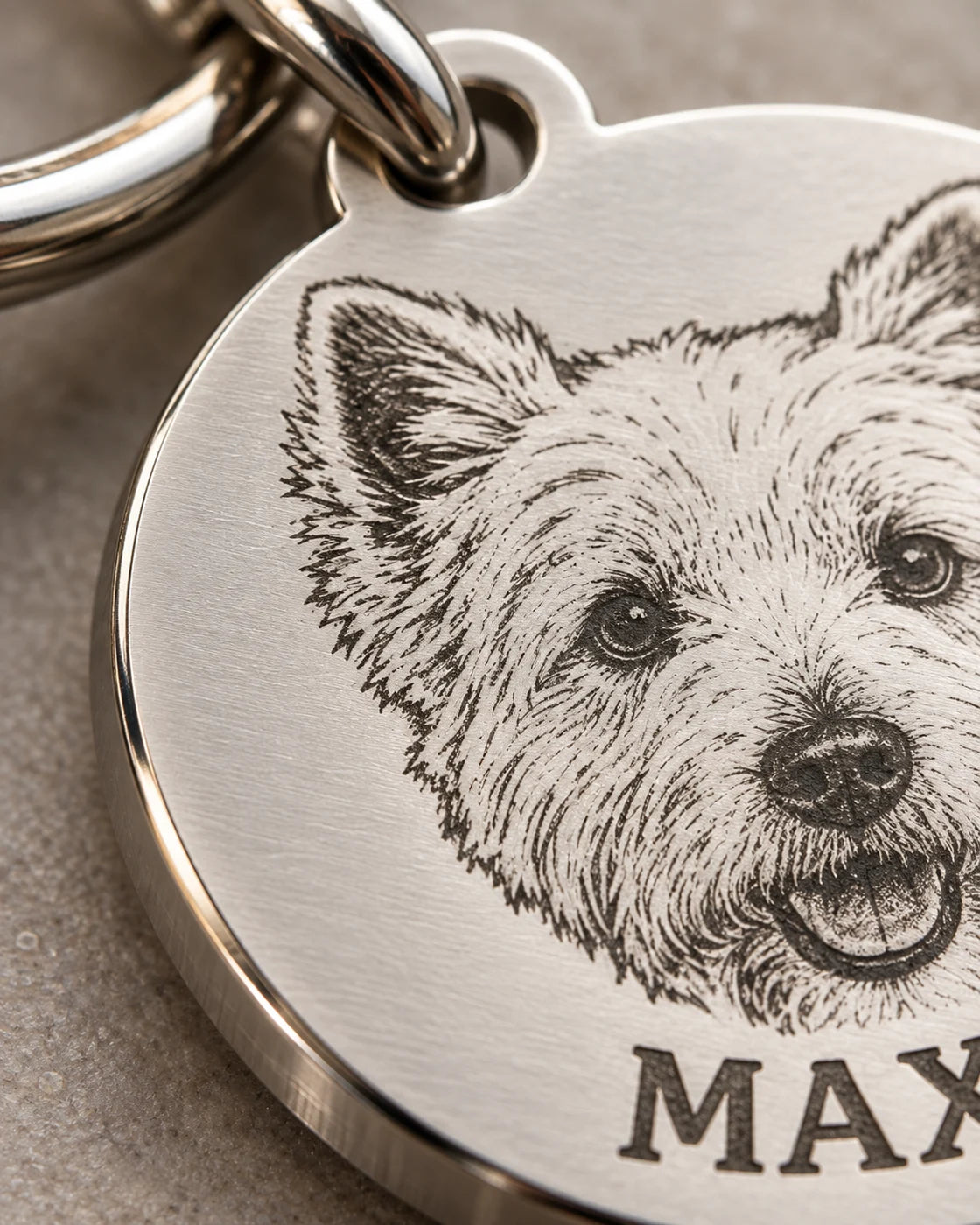 Llavero personalizado con retrato grabado de mascota