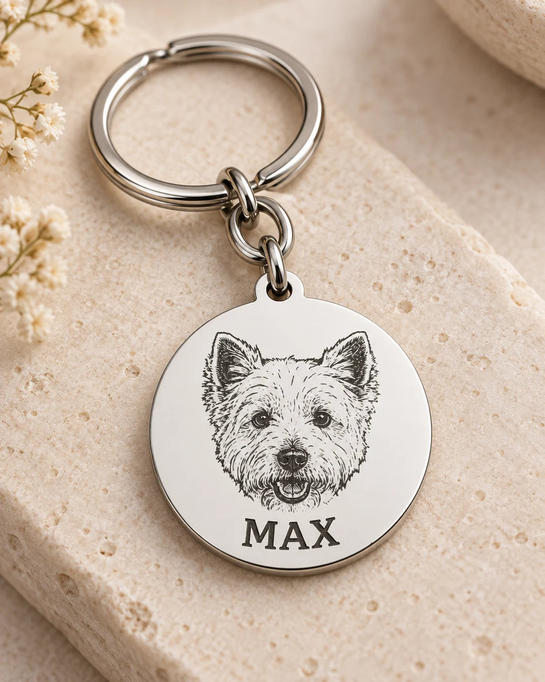Llavero personalizado con retrato grabado de mascota