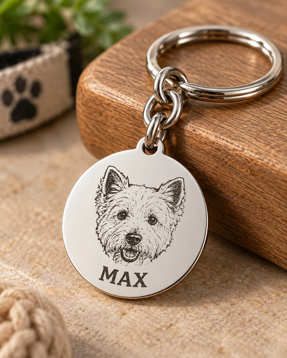 Llavero personalizado con retrato grabado de mascota