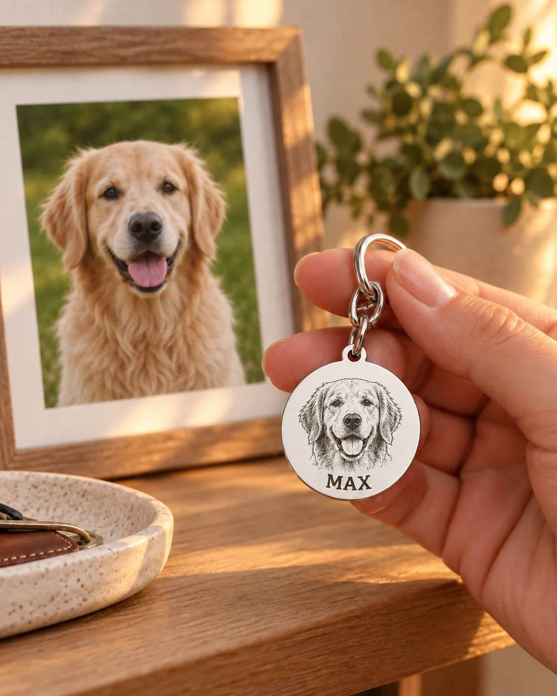 Llavero personalizado con retrato grabado de mascota