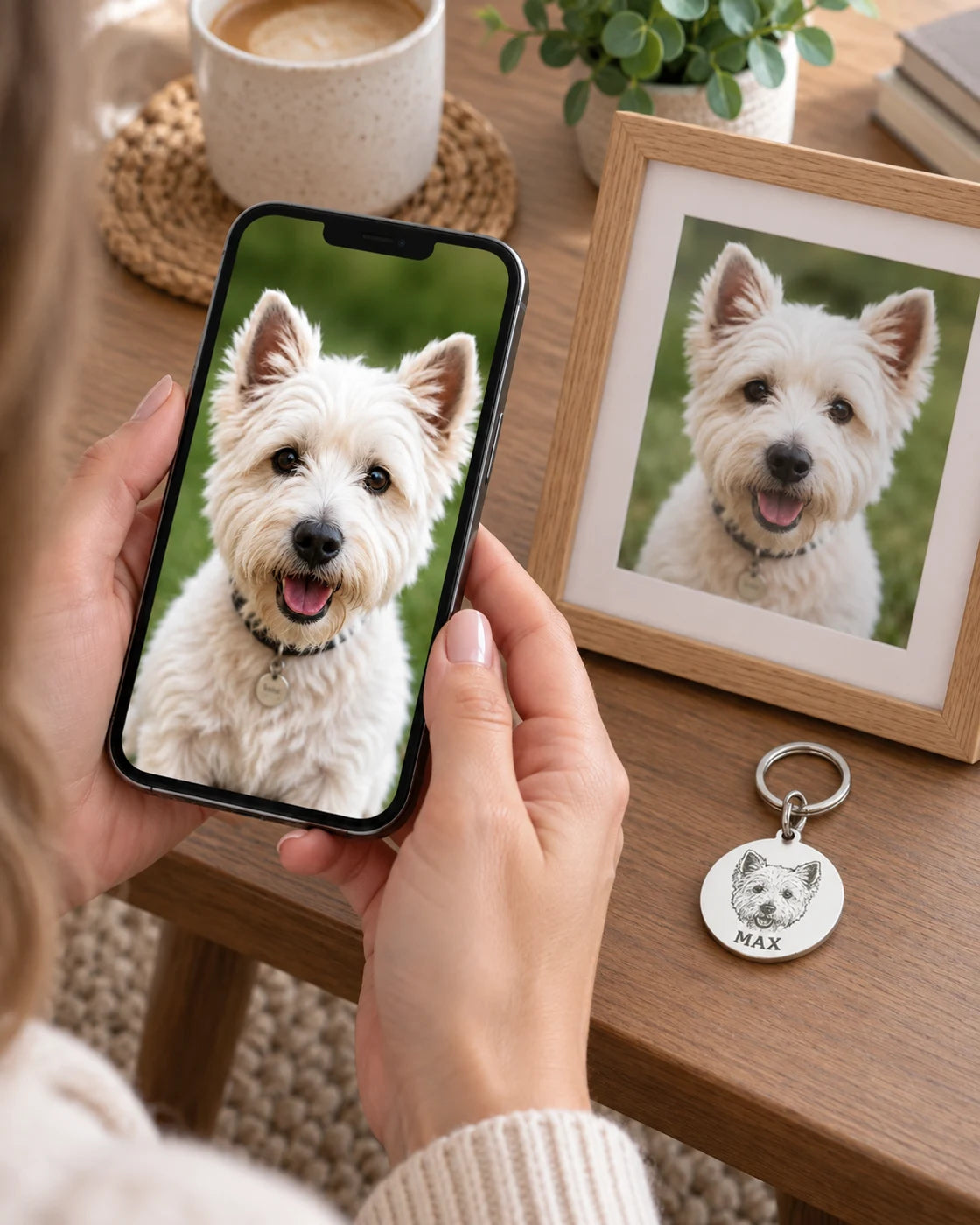 Llavero personalizado con retrato grabado de mascota