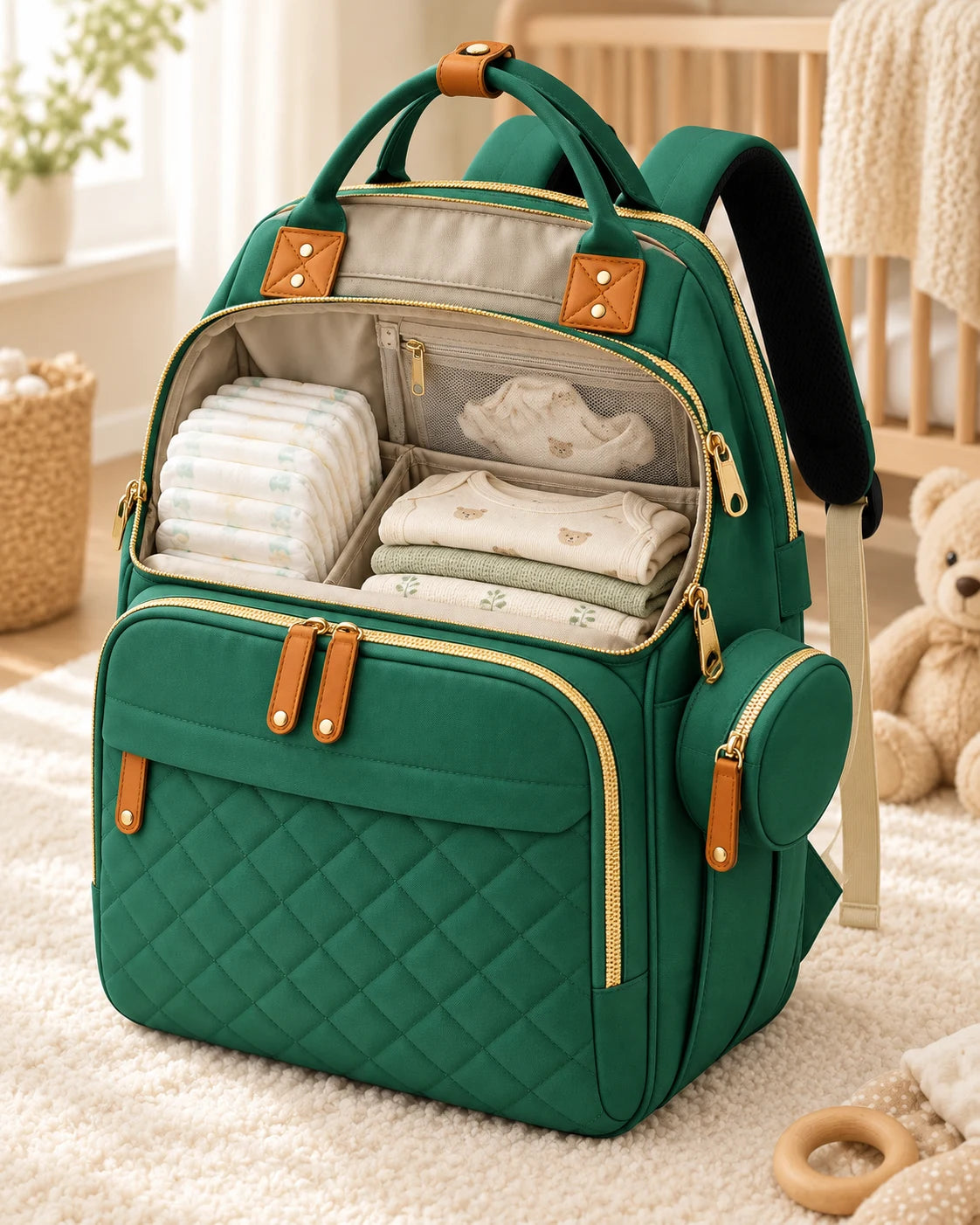 Mochila pañalera Linden: organización interior
